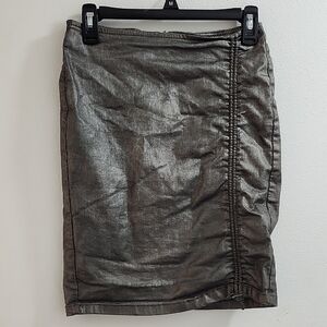 Zara metallic faux leather pencil skirt with a front drawstring detail.